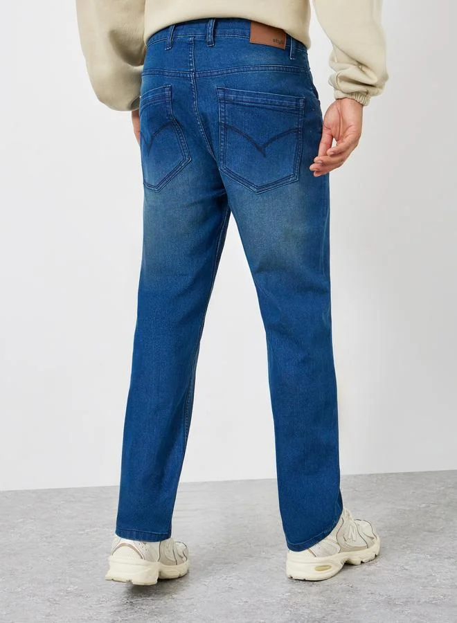 Styli  Men Blue Mid-Wash Regular Fit Jeans for Men | Best Price UAE